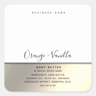 Simple modern luxury typography white gold square sticker