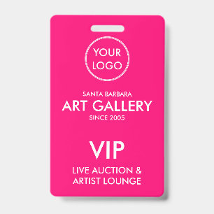 Simple Modern Magenta Add Logo Auction VIP Pass ID Badge