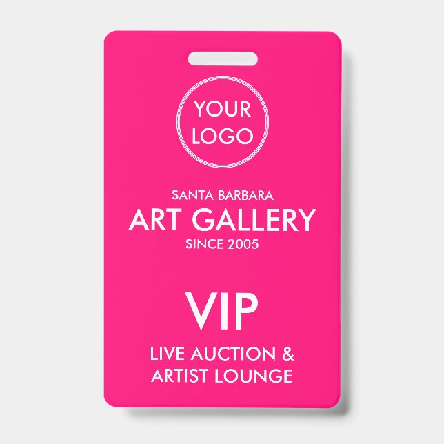 Simple Modern Magenta Add Logo Auction VIP Pass ID Badge (Front)