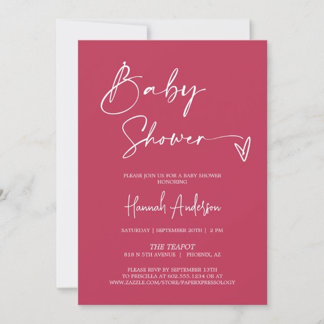 Simple Modern Magenta Baby Shower QR Code Photo Invitation (Front)