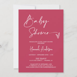 Simple Modern Magenta Baby Shower QR Code Photo Invitation