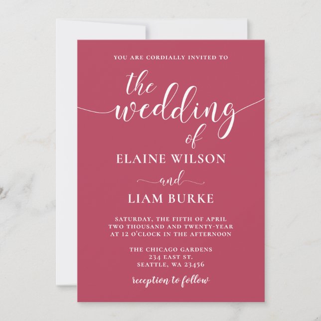 Simple Modern Magenta Wedding Invitation (Front)