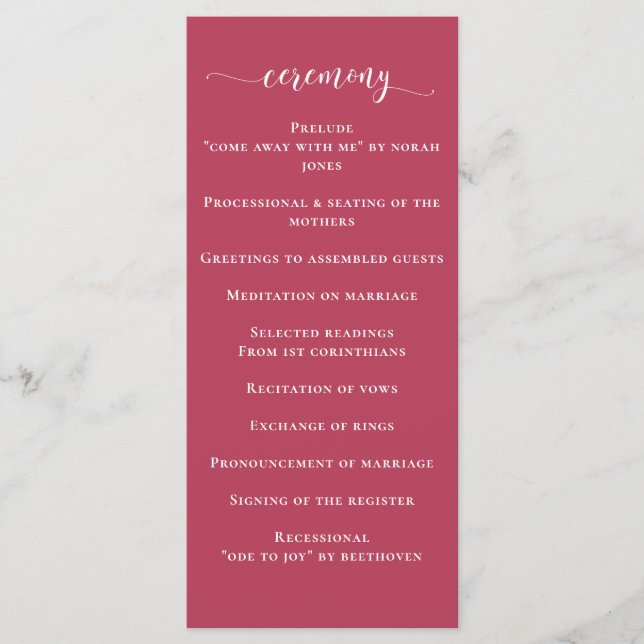 Simple Modern Magenta Wedding Programme (Front)