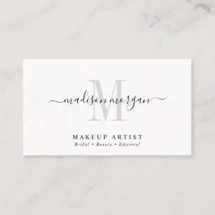 Simple Modern Makeup Artist Script Monogram Business Card