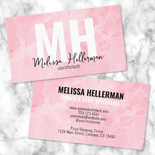 Simple Modern Marble Blush Pink Monogram Business Card