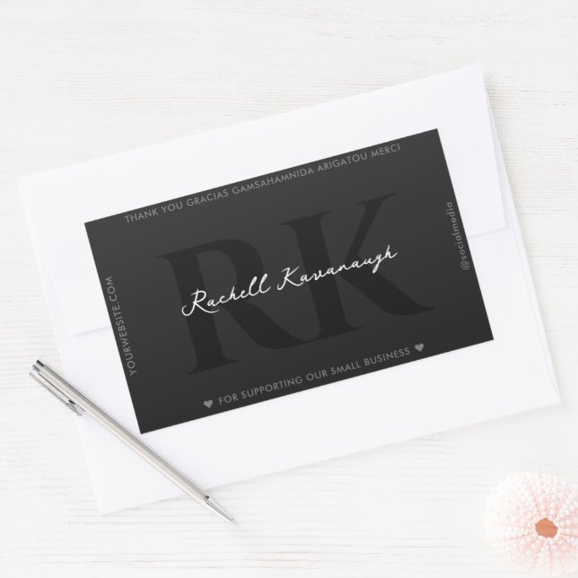 Simple Modern Marketing Monogram Dark Grey Rectangular Sticker (Envelope)