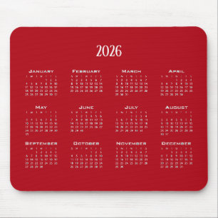 Simple modern maroon calendar mouse pad