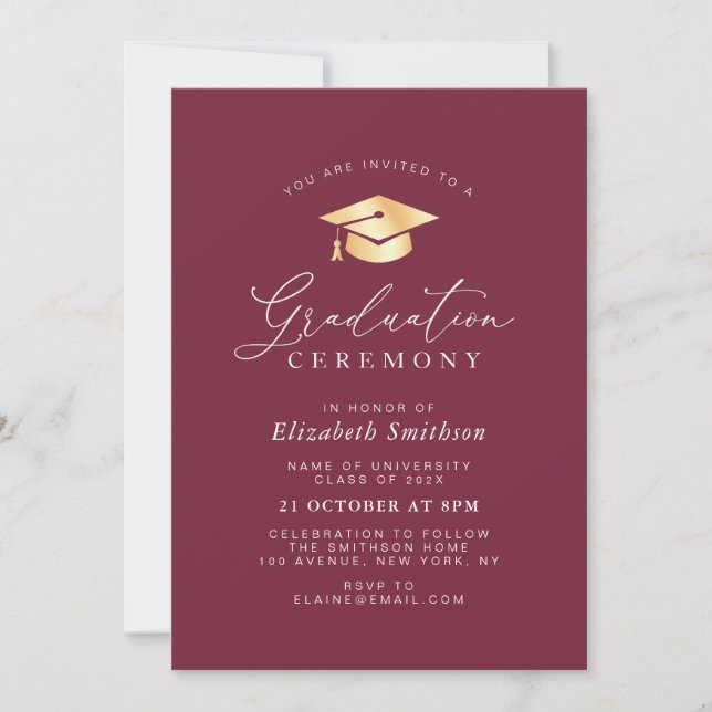 simple modern maroon graduation ceremony invitation (Front)
