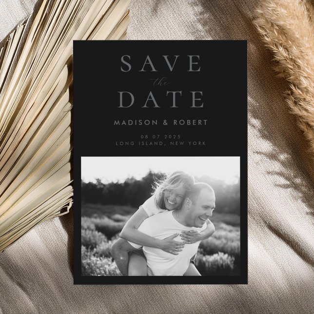Simple Modern Matte Black Photo Wedding Save The Date (Creator Uploaded)