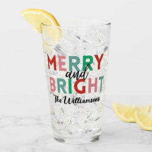 Simple Modern Merry & Bright Colourful Text Name Glass