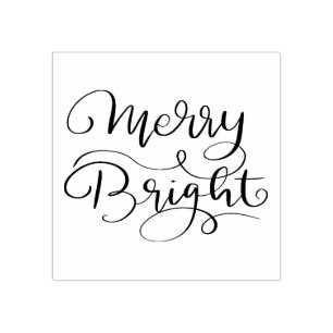 Simple Modern   Merry Bright Holiday Script  Rubber Stamp