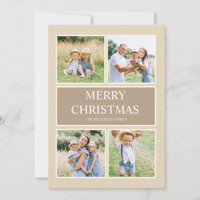 Simple Modern Merry Christmas 4 Family Photo   Holiday Card (Front)