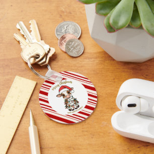 Simple modern merry christmas calf Cow OX pattern Key Ring