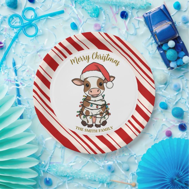 Simple modern merry christmas calf Cow OX pattern Paper Plate (Party)
