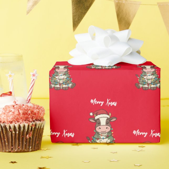 Simple modern merry Christmas calf Cow OX pattern Wrapping Paper (Birthday Party)
