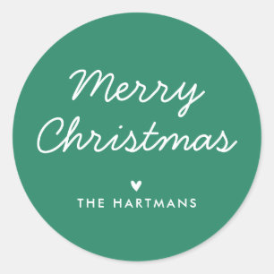 Simple Modern Merry Christmas Custom Colour Name Classic Round Sticker