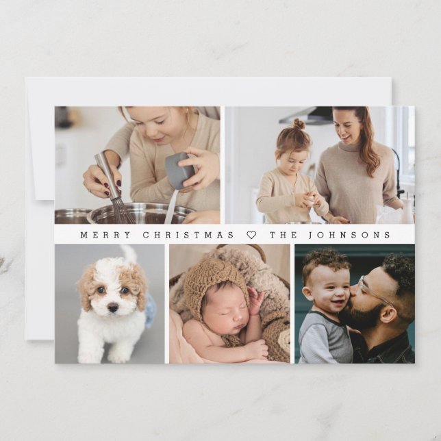 Simple Modern MERRY Christmas Family Photo Collage Holiday Card (Front)