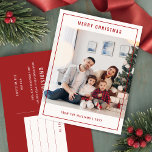 Simple Modern Merry Christmas Family Photo Holiday Postcard<br><div class="desc">Celebrate the season with a Simple Modern Merry Christmas Family Photo Holiday Postcard. Featuring your cherished family photo framed with a classic red and white colour scheme, this postcard is both stylish and festive. The clean design emphasizes the warmth and joy of the holidays, offering your loved ones a personal...</div>