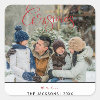 Simple Modern  Merry Christmas Family Photo  Square Sticker