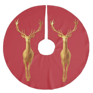 Simple modern merry christmas gold reindeer patter brushed polyester tree skirt