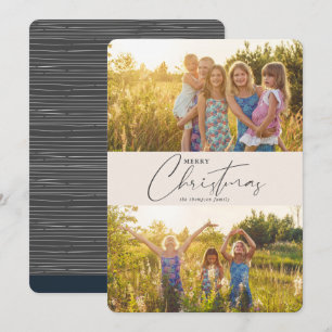 Simple Modern Merry Christmas Grey Script Photo Holiday Card