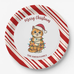 Simple modern merry christmas kitten CatMAS patter Paper Plate