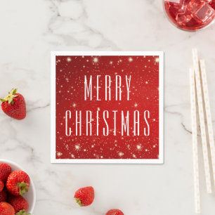 Simple Modern MERRY CHRISTMAS Red White Napkin