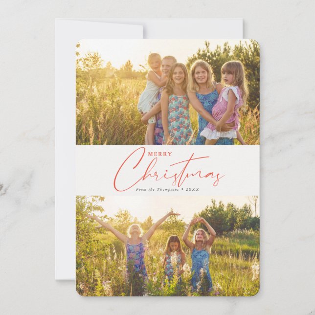 Simple Modern Merry Christmas Script Photo Holiday Card (Front)