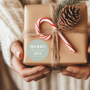 Simple Modern Merry Christmas Soft Green Classic Round Sticker