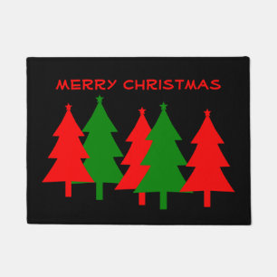 Simple Modern Merry Christmas Tree Red Green Black Doormat
