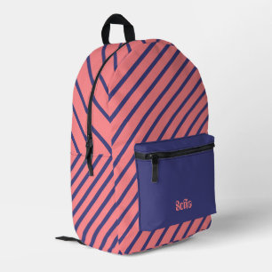 Simple Modern Midnight Blue Light Coral Stripes Printed Backpack