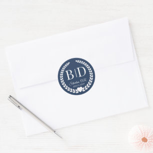 Simple Modern Midnight Blue Wedding Classic Round Sticker
