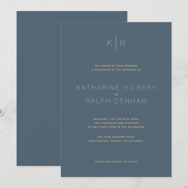 Simple Modern Midnight Blue Wedding Invitation (Front/Back)