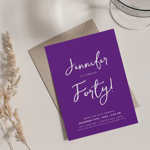 Simple Modern Minimal 40th Birthday Script Purple  Invitation