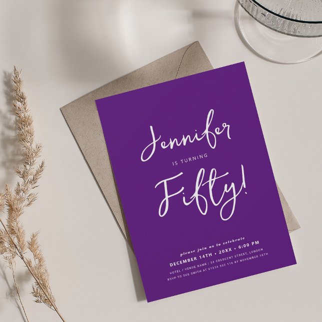 Simple Modern Minimal 50th Birthday Script Purple  Invitation (Simple Modern Minimal 50th Birthday Script Purple Invitation)