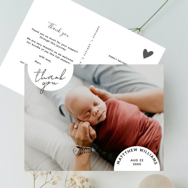 Simple Modern Minimal Arches Photo Baby Thank You Postcard (Creator Uploaded)