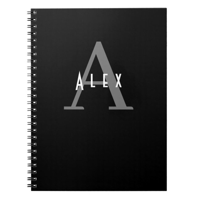 Simple Modern Minimal Black and White Monogram Notebook (Front)