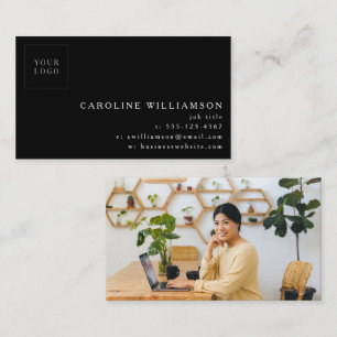 Simple Modern Minimal Black Background Logo Photo Business Card