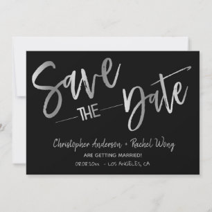 Simple Modern Minimal Black Silver Save the Date Invitation