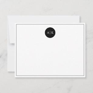 Simple Modern Minimal Black White Circle Monogram Card