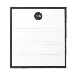 Simple Modern Minimal Black White Circle Monogram Notepad