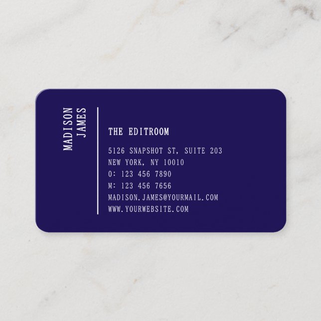 Simple Modern Minimal Dark Blue QR Code Business Card (Front)