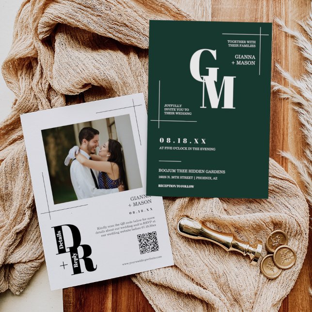 Simple Modern Minimal Emerald Green QR Code Photo Invitation (Creator Uploaded)