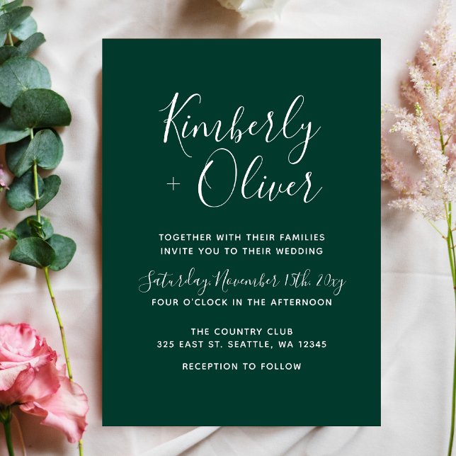 Simple Modern Minimal Emerald Green Wedding Invitation (Creator Uploaded)