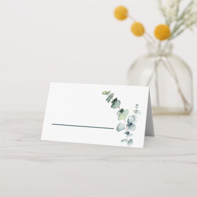 Simple Modern Minimal Eucalyptus Branch Place Card (Front)