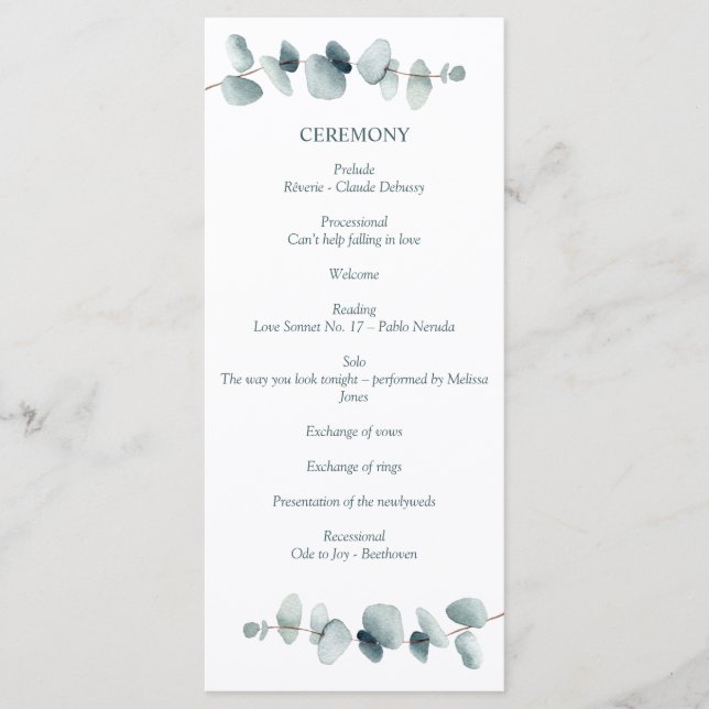 Simple Modern Minimal Eucalyptus Branch Programme (Front)