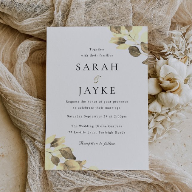 Simple Modern Minimal Gold Leaf Wedding Invitation (Creator Uploaded)