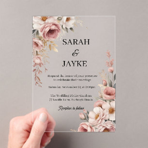 Simple Modern Minimal Green Leaf Wedding Acrylic Invitations