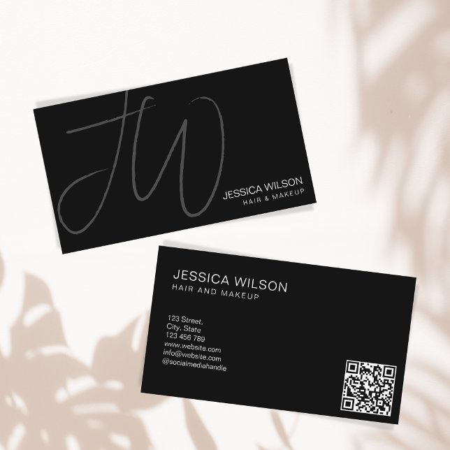 Simple Modern Minimal Monogram QR Code Business Card (Creator Uploaded)