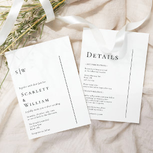 Simple Modern Minimal Monogram Wedding All In One Invitation